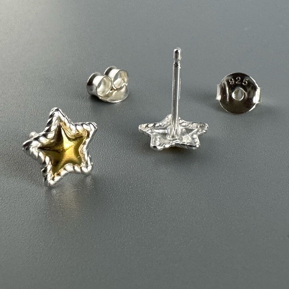 Sterling Silver Two Tone Tiny Star Studs - Picture 10 of 11